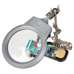 Dritte Hand mit LED-Lupe McPower, L&ouml;tkolben-Halter &amp; Schwamm, 2-fache Vergr&ouml;&szlig;erung