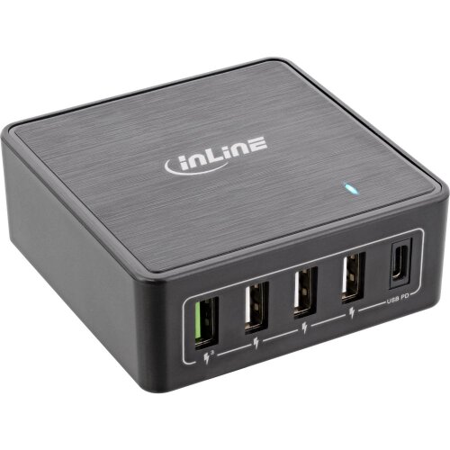 Power Delivery + Quick Charge 3.0 USB Netzteil, Ladeger&auml;t, 4x USB A + USB Typ-C, 60W, schwarz