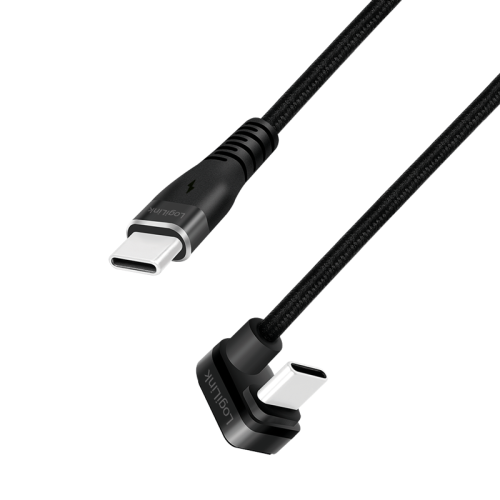 USB 2.0 Type-C-Kabel, C/M 180&deg; zu USB-C/M, Alu, schwarz, 1 m
