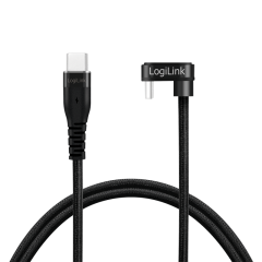 USB 2.0 Type-C-Kabel, C/M 180&deg; zu USB-C/M, Alu, schwarz, 1 m