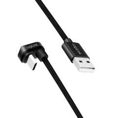 USB 2.0 Type-C-Kabel, C/M 180&deg; zu USB-A/M, Alu, schwarz, 1 m