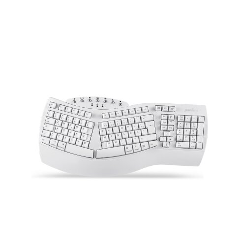 PERIXX PERIBOARD-612W DE, ergonomische Tastatur, Dualmodus, Funk/Bluetooth, Windows/Mac, wei&szlig;