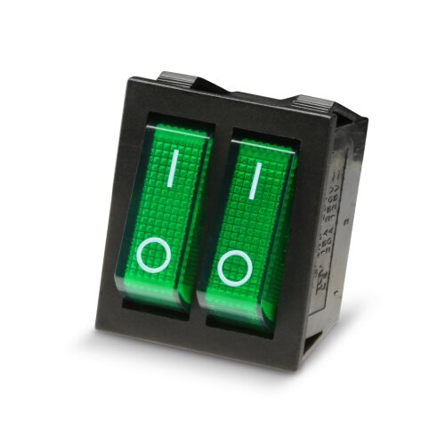 Wippenschalter doppelt 1-polig beleuchtet grün Snap in 250V AC 15A