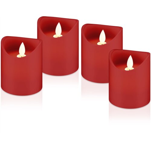 LED Kerzen aus Echtwachs rot 4er Set Timerfunktion