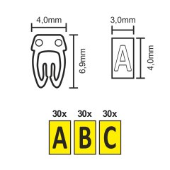 Kabelmarker Clips mit Buchstaben A/B/C bis 6mm Kabeldurchmesser