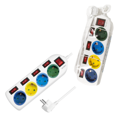 Steckdosenleiste 4-fach mit 5 Schaltern mehrfarbig