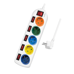 Steckdosenleiste 5-fach mit 6 Schaltern mehrfarbig