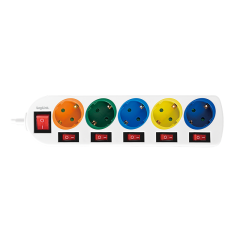 Steckdosenleiste 5-fach mit 6 Schaltern mehrfarbig