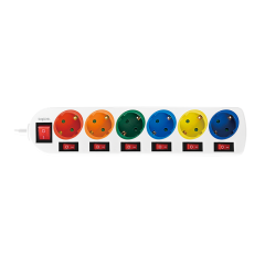 Steckdosenleiste 6-fach mit 7 Schaltern mehrfarbig