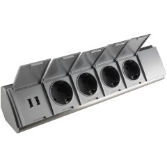 4-fach Steckdosenblock aus Edelstahl + 2x USB