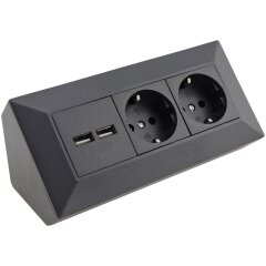 Steckdosenblock 2-fach mit USB anthrazit