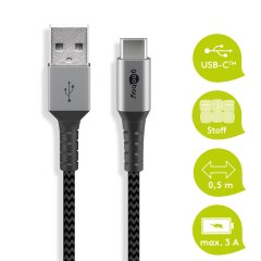 USB-C™-auf-USB-A-Textilkabel mit Metallsteckern 0,5 m