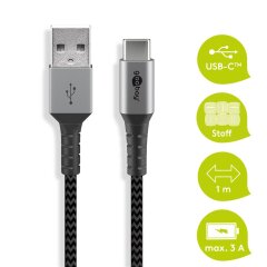 USB-C™-auf-USB-A-Textilkabel mit Metallsteckern...