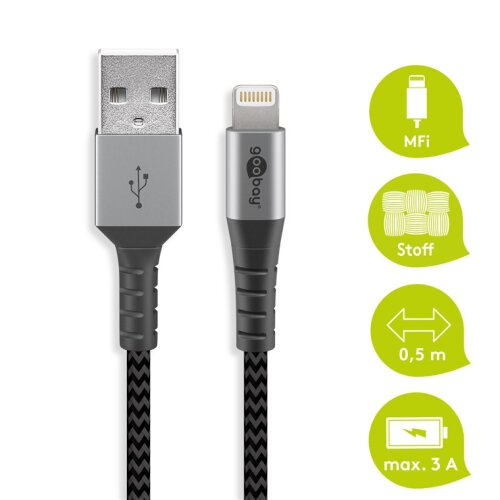 0,5m Apple Lightning auf USB Textilkabel Ladekabel