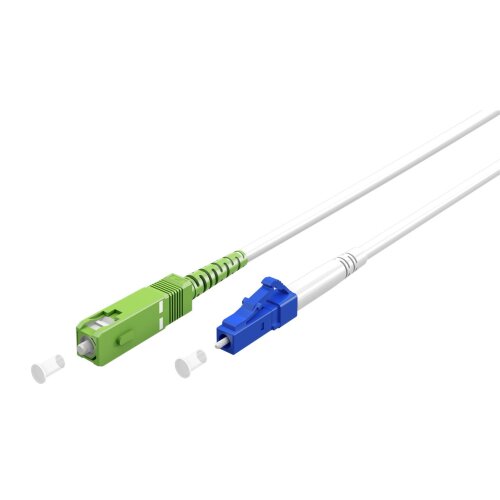 Glasfaserkabel (FTTH), Singlemode (OS2) wei&szlig; (Simplex), SC-APC auf LC-UPC