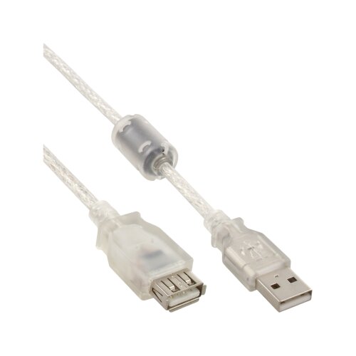 USB 2.0 Verl&auml;ngerung, Stecker / Buchse, Typ A, transparent, mit Ferritkern, 2m