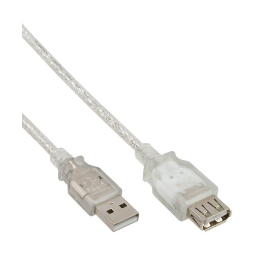 USB 2.0 Verl&auml;ngerung, Stecker / Buchse, Typ A, transparent, 2m